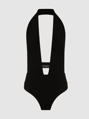 Tatianna Diamante-Embellished Plunge-Neck Bodysuit in Black by Reiss size Large